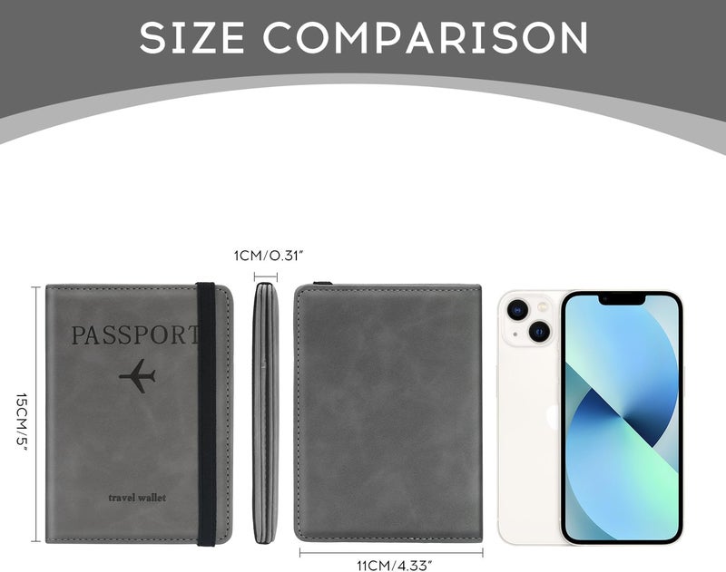 ILIYAH -Passport Cover-Passport Holder Travel Wallet-RFID Blocking Passport Case Travel Accessories Card Holder Wallet Unisex Travel Gifts（Grey） - Image 2